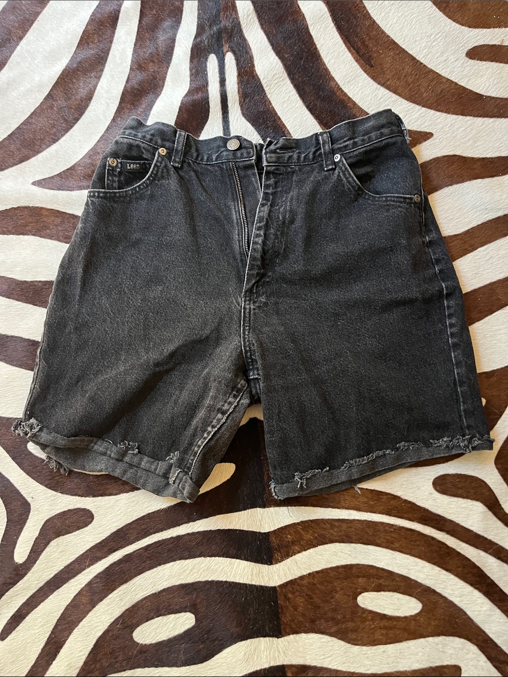 Lee Black Washed Denim Cutoff Shorts - Made in USA